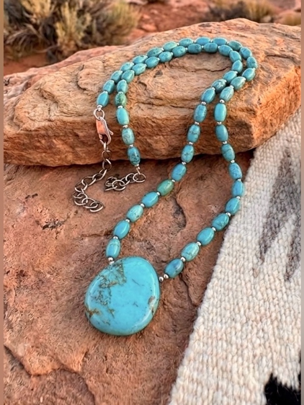 Southwestern Style Sterling Silver Natural Blue Turquoise Beaded Necklace